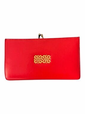 French Kiss Lock Wallet 
Vintage Red Vegan Leather Made in Jamaica Gold Hardware
